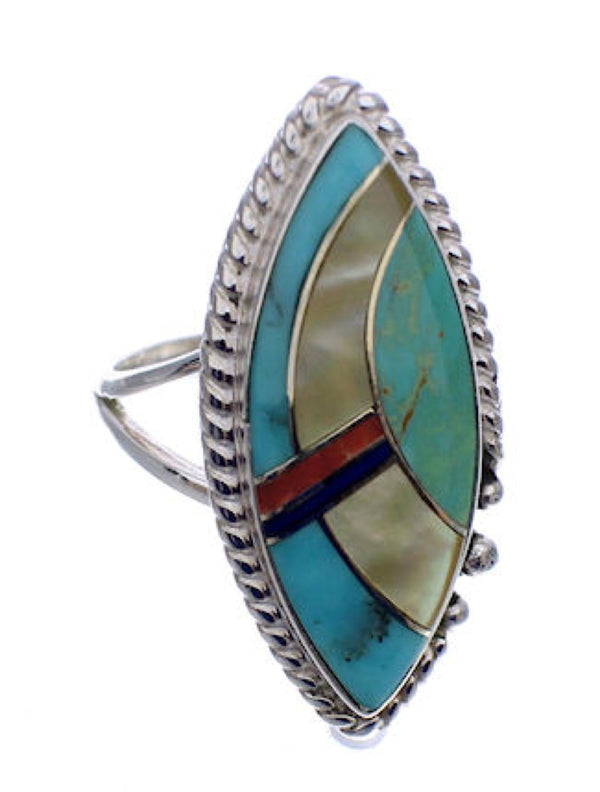 Multicolor Inlay Sterling Silver Jewelry Ring Size 5-1/2 UX33666